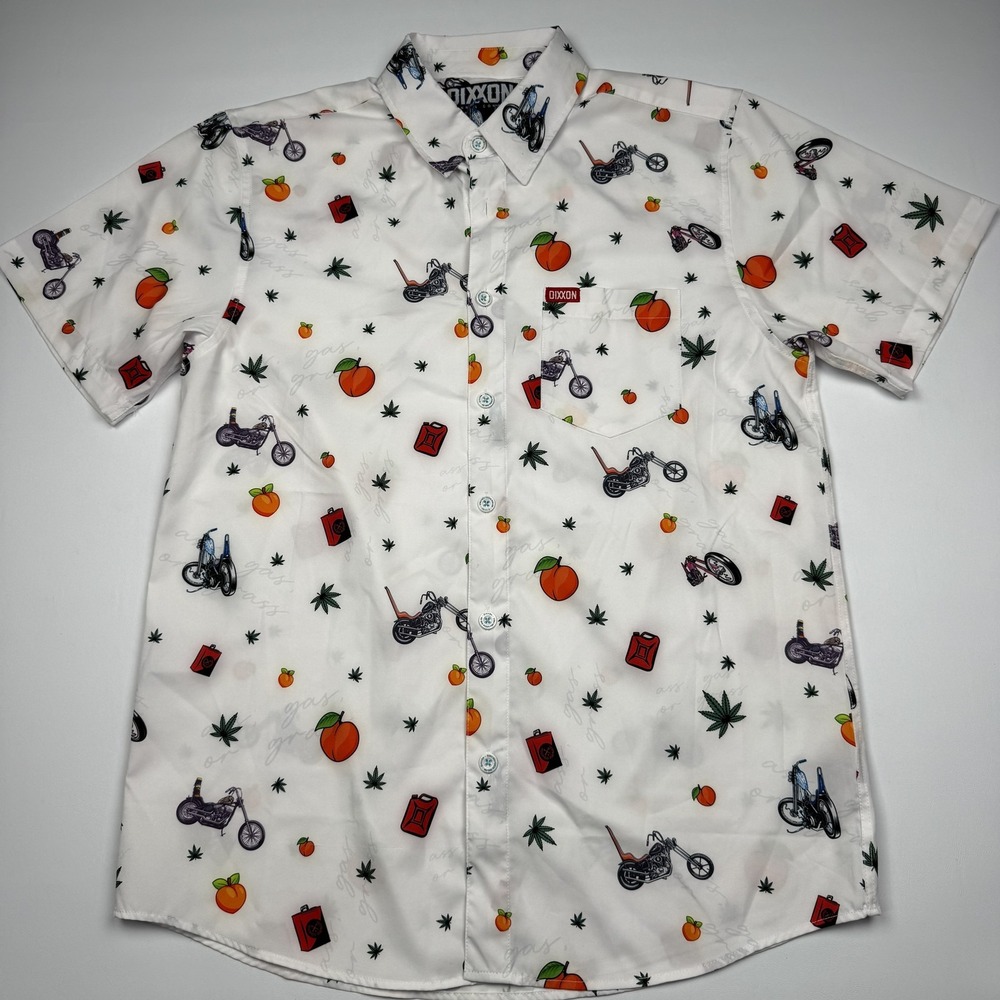 Dixxon Shirt Mens Medium White Peach Chopper 420 Graphic Print Button Up